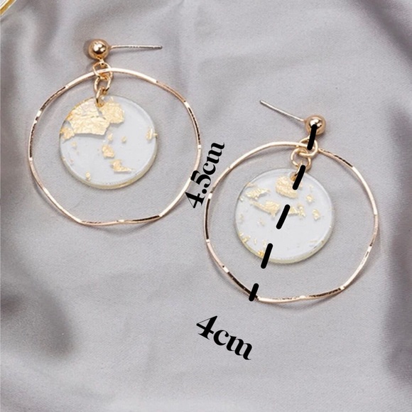 Women earrings Round drop earrings ⭐️ hand made resin ✋metal gold 🎁 - Picture 2 of 7